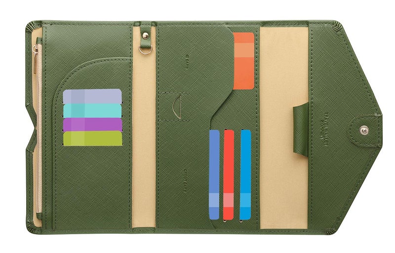 ZOPPEN حامل جواز سفر زوبين للنساء/الرجال، محفظة جواز سفر متعددة الأغراض مع حجب RFID (الإصدار 4) ضرورات السفر منظم مستندات ثلاثي الطيات، أخضر عسكري - Image 1